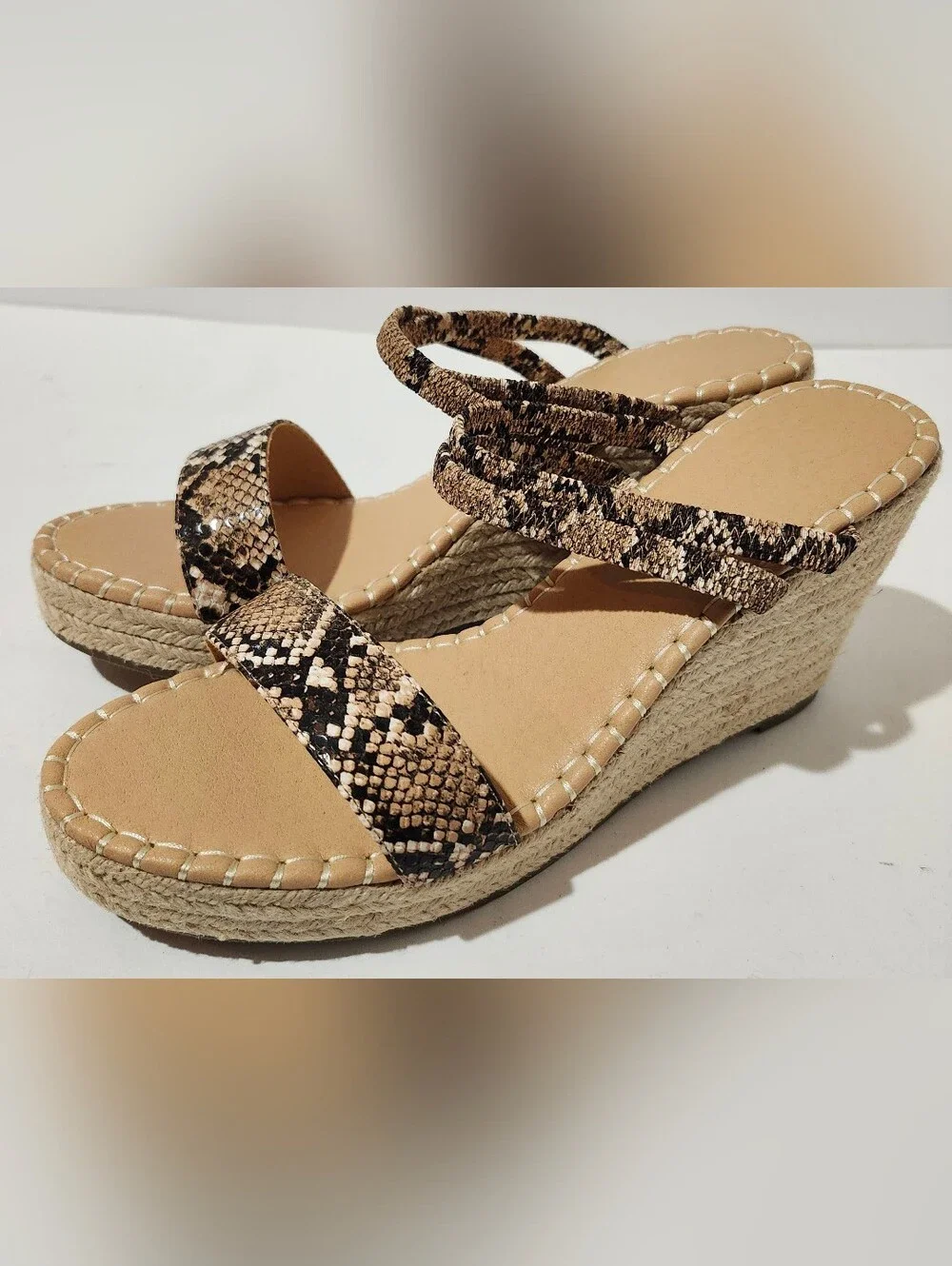 Vetaste Snake Skin Print Espadrille Ankle Strap Wedge Sandals M4B004 Women's 8